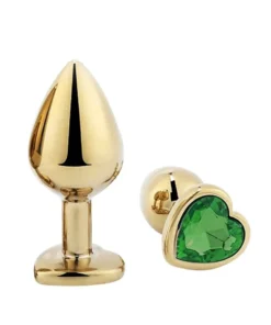 Plug Anal De Coracao Em Aco Dourado Tamanho M Si Cor Verde
