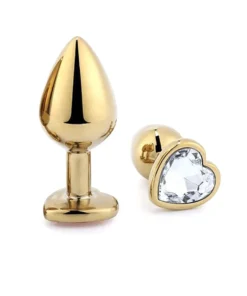 Plug Anal De Coracao Em Aco Dourado Tamanho P Si Cor Transparente