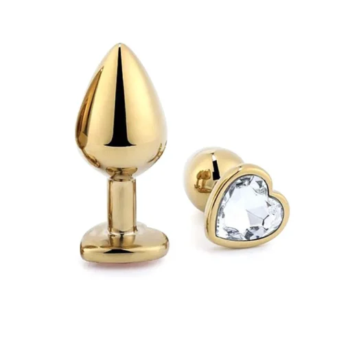 Plug Anal De Coracao Em Aco Dourado Tamanho P Si Cor Transparente