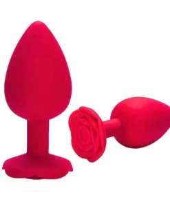 Plug Anal Em Silicone Formato De Rosa Tamanho M 85x35 Si Cor Vermelho