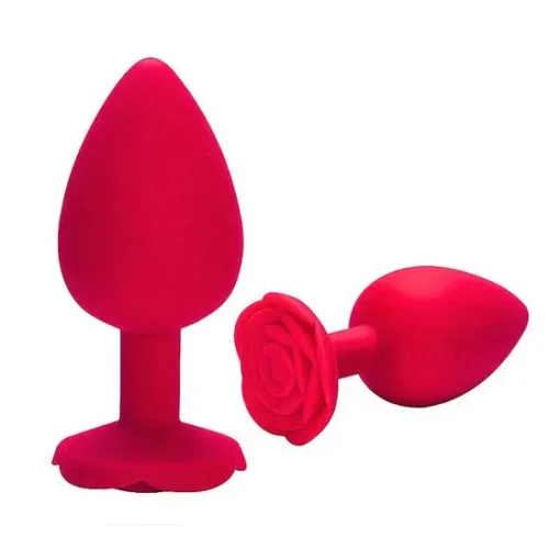 Plug Anal Em Silicone Formato De Rosa Tamanho M 85x35 Si Cor Vermelho
