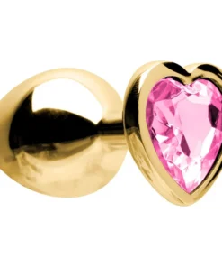 Plug Anal De Coracao Em Aco Dourado Tamanho M Si Cor Rosa