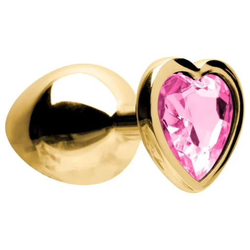 Plug Anal De Coracao Em Aco Dourado Tamanho M Si Cor Rosa
