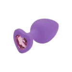 Plug Anal De Coracao Em Silicone Tamanho M Si Cor Roxo Pedra Rosa