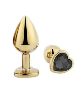 Plug Anal De Coracao Em Aco Dourado Tamanho G Si Cor Preto 7057